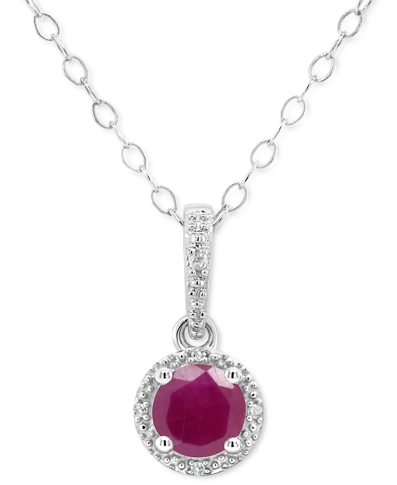 Sapphire (5/8 ct. t.w.) & Diamond Accent Solitaire 18" Pendant Necklace Sterling Silver (Also Emerald Ruby)