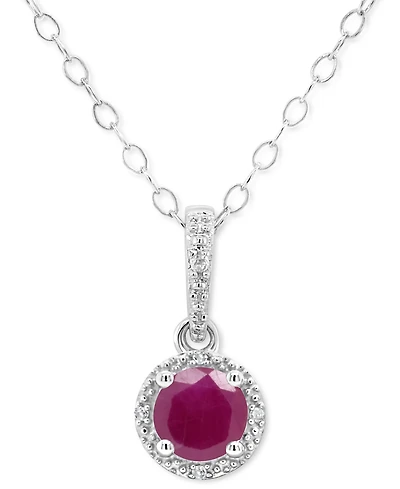 Sapphire (5/8 ct. t.w.) & Diamond Accent Solitaire 18" Pendant Necklace Sterling Silver (Also Emerald Ruby)