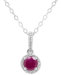 Sapphire (5/8 ct. t.w.) & Diamond Accent Solitaire 18" Pendant Necklace Sterling Silver (Also Emerald Ruby)