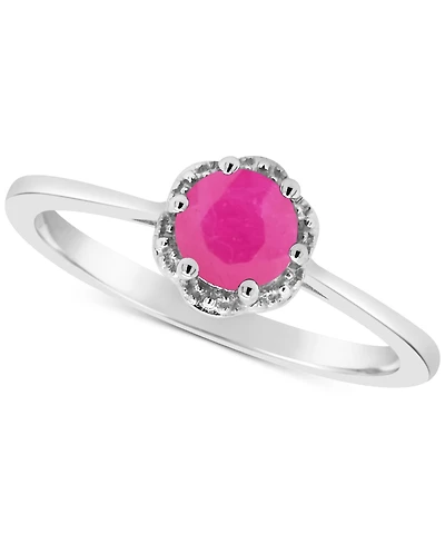 Emerald Six Prong Solitaire Ring (5/8 ct. t.w.) Sterling Silver (Also Ruby & Sapphire)