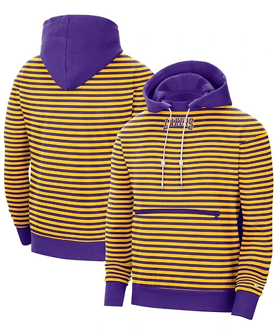 Men's Gold-Tone, Purple Los Angeles Lakers 75th Anniversary Courtside Striped Pullover Hoodie