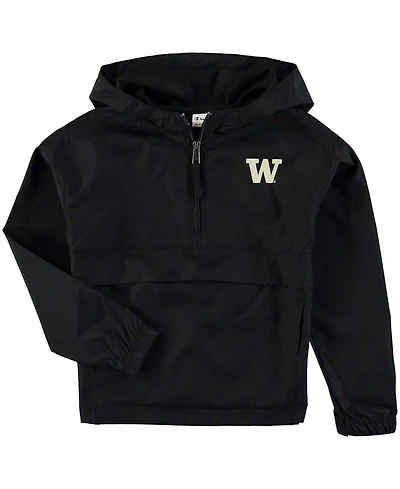 Big Boys and Girls Black Washington Huskies Pack Go Quarter-Zip Windbreaker Jacket