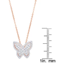 Cubic Zirconia Butterfly Necklace in Fine Rose Gold Plate or Fine Silver Plate