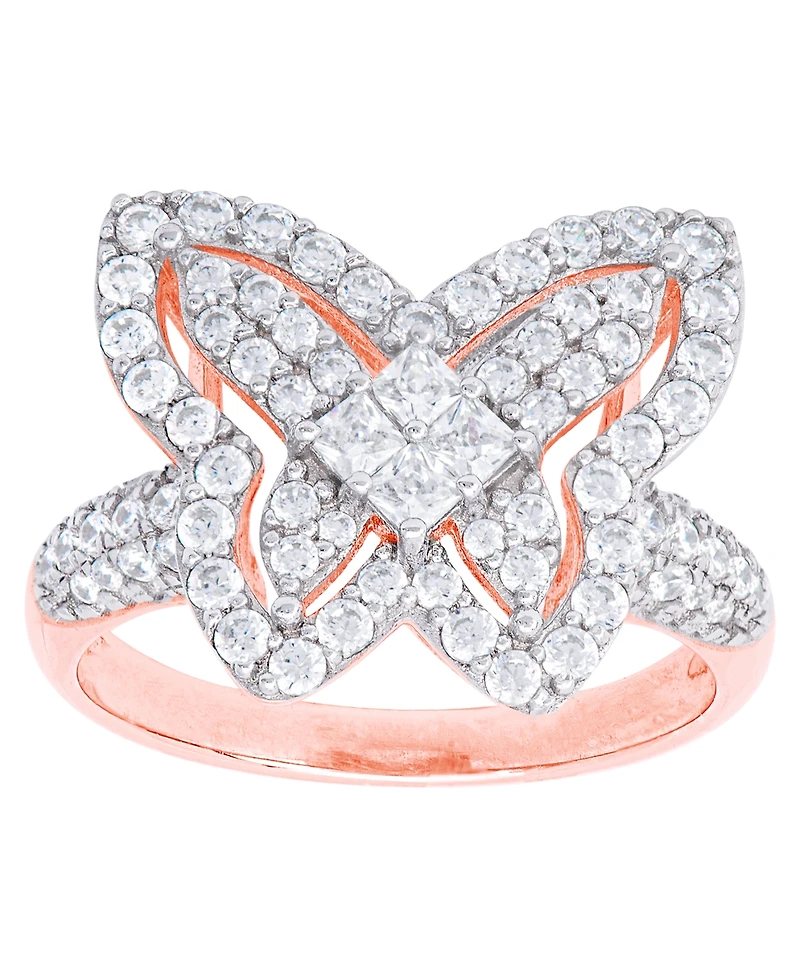 Cubic Zirconia Butterfly Ring Fine Rose Gold Plate or Silver