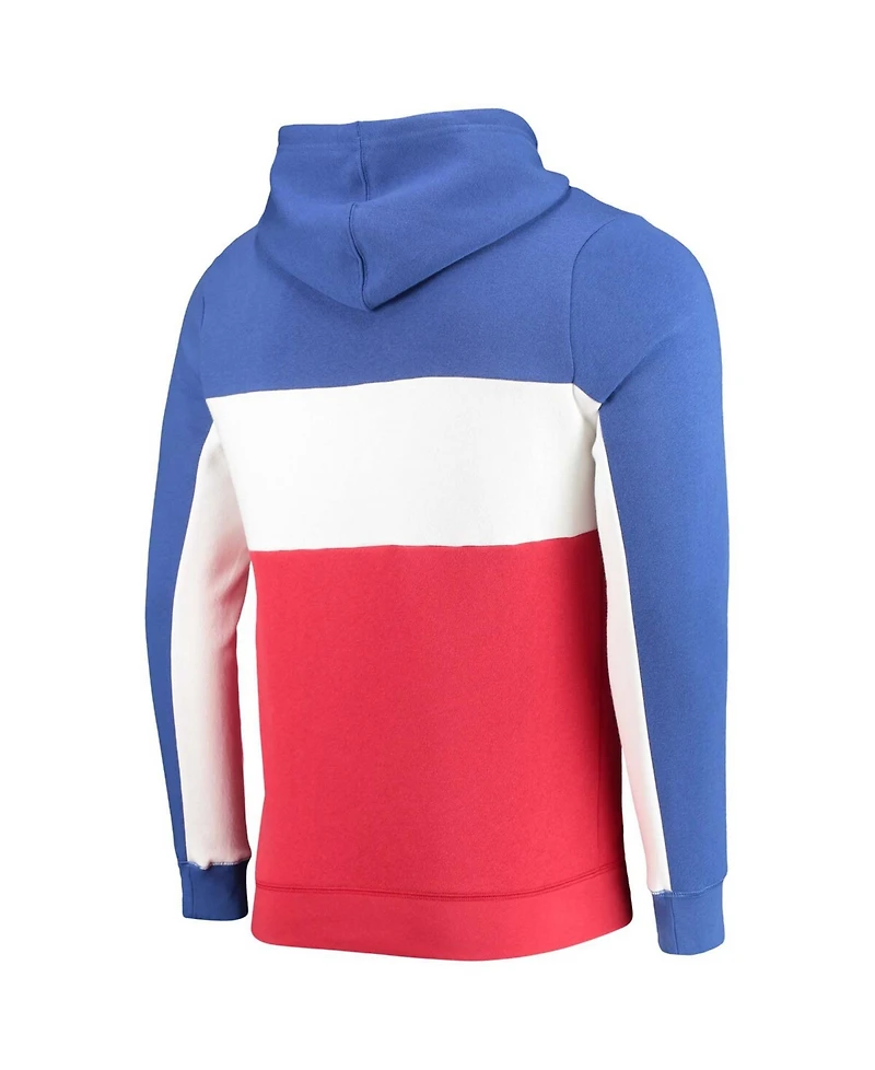 Men's Blue and White Philadelphia 76ers Wordmark Colorblock Fleece Pullover Hoodie