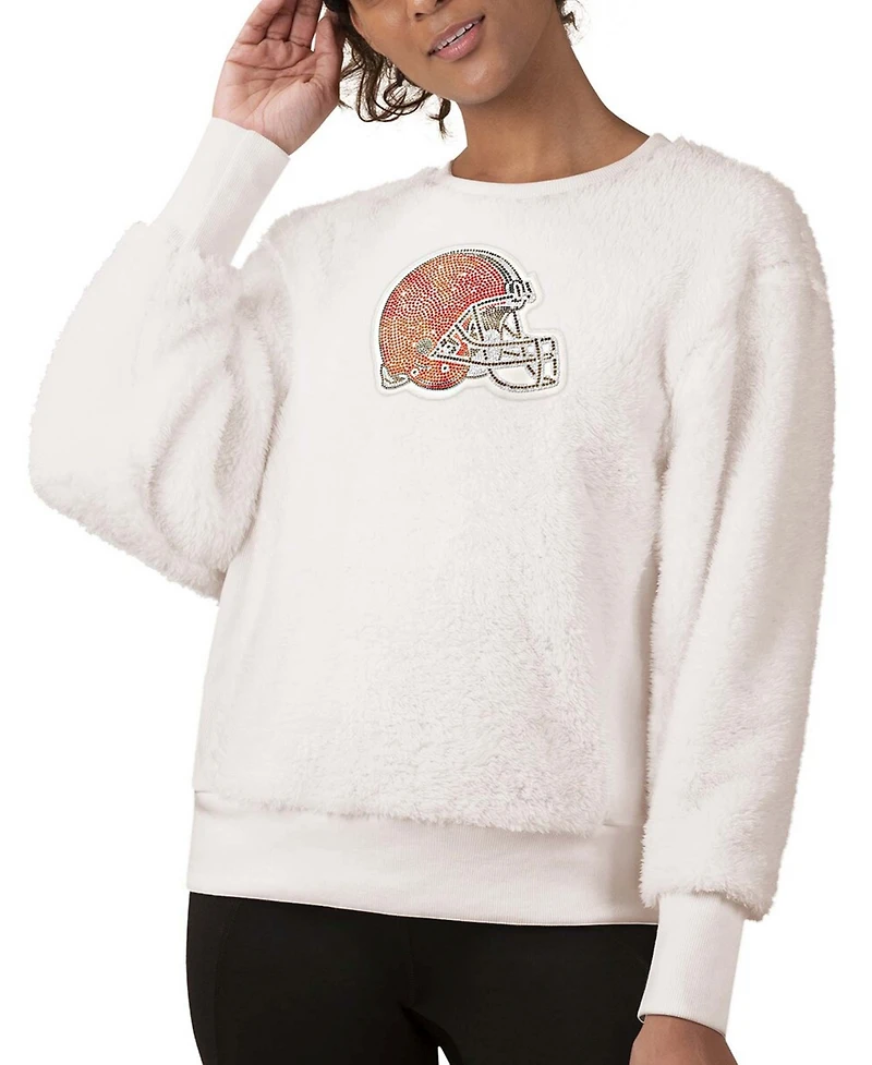 Women's White Cleveland Browns Milestone Tracker Pullover Sweatshirt