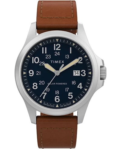 Timex Men's Solar Brown Leather Strap Watch 41 mm