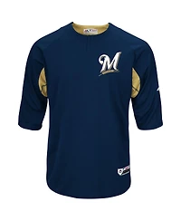 Men's Navy and Gold-Tone Milwaukee Brewers Authentic Collection On-Field 3 4-Sleeve Batting Practice Jersey