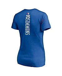 Women's Ben Simmons Royal Philadelphia 76Ers Playmaker Logo Name Number V-Neck T-Shirt