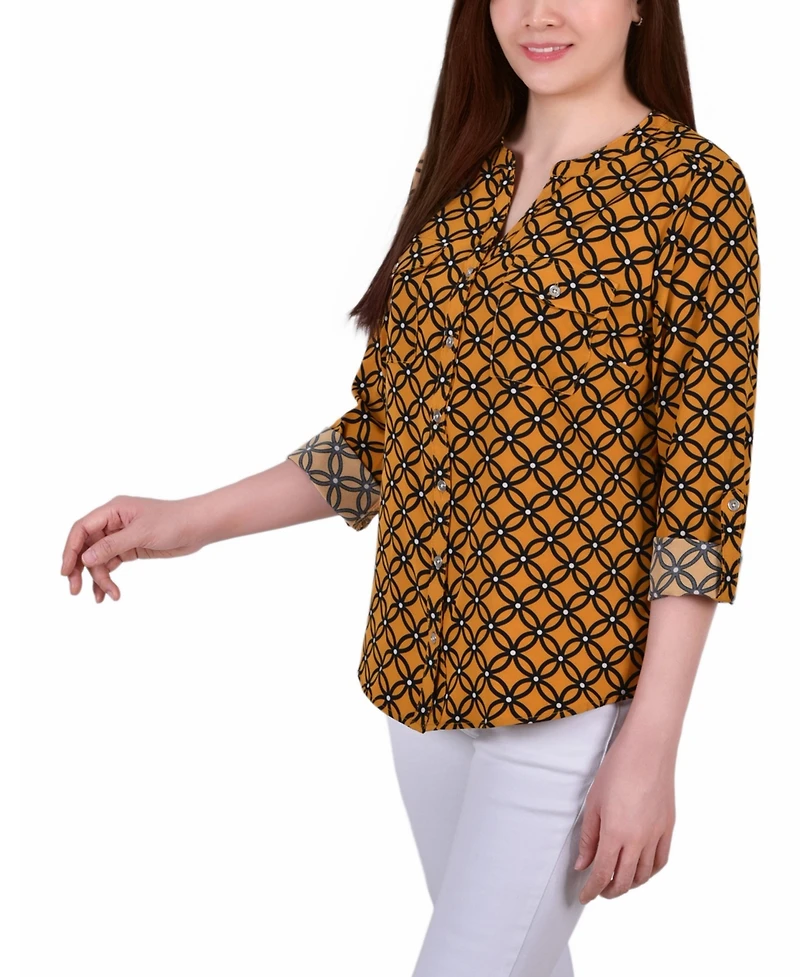 Petite Tab Y Neck Blouse