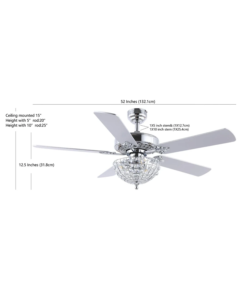 Mandy 3-Light Glam Classic Crystal Dome Shade Led Ceiling Fan with Remote