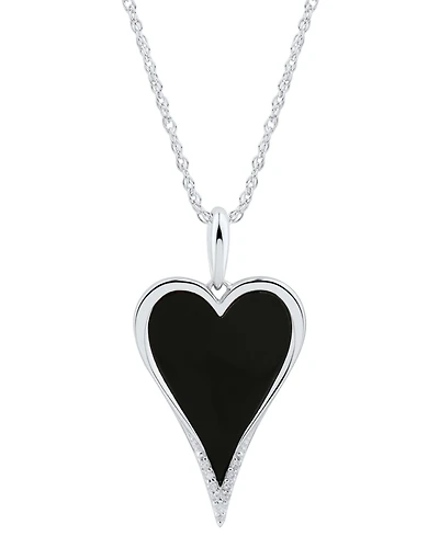 Onyx & Diamond Accent Heart Pendant Necklace in Sterling Silver, 16" + 2" extender