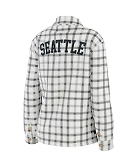 Women's Oatmeal Seattle Kraken Plaid Button-Up Shirt Jacket