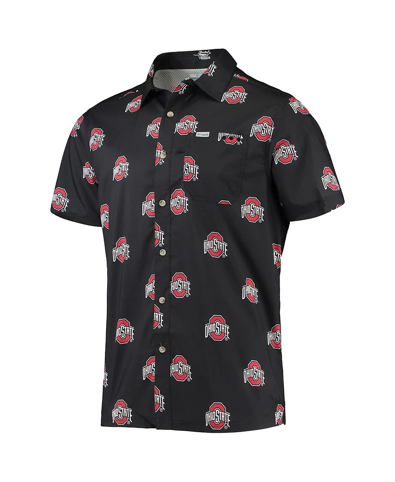 Men's Columbia Black Ohio State Buckeyes Super Slack Tide Omni-Shade Button-Up Shirt
