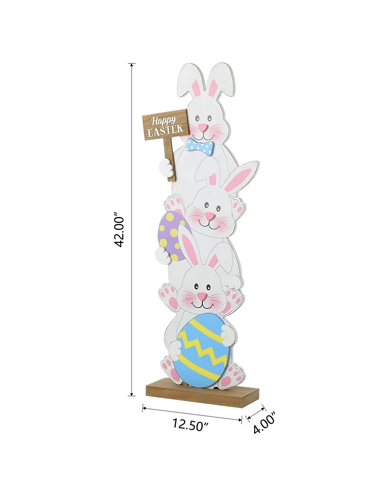 Glitzhome Wooden Easter Stacked Bunny Porch Decor, 30.75"