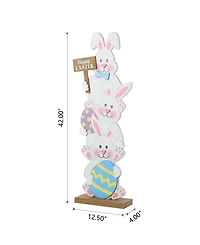 Glitzhome Wooden Easter Stacked Bunny Porch Decor, 30.75"