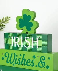 Glitzhome 11.5" Lighted St. Patrick's Wooden Block Table Sign