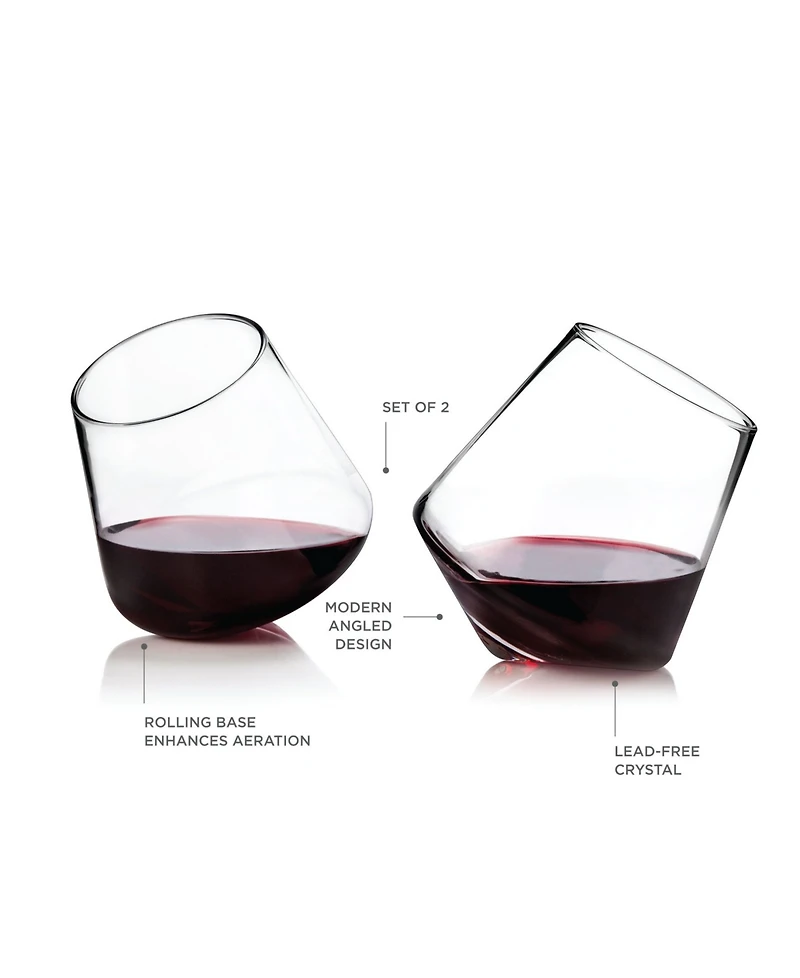 Viski Rolling Crystal Wine Glasses, Set of 2, 12 Oz