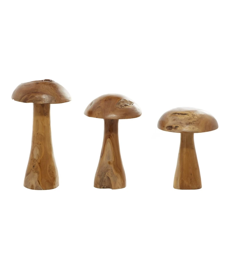 Teak Wood Mushroom Sculpture, Set of 3