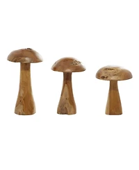 Teak Wood Mushroom Sculpture, Set of 3