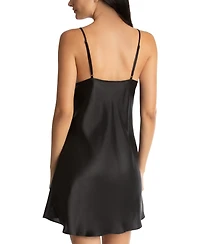 Linea Donatella Lace-Trim Solid Satin Chemise Nightgown