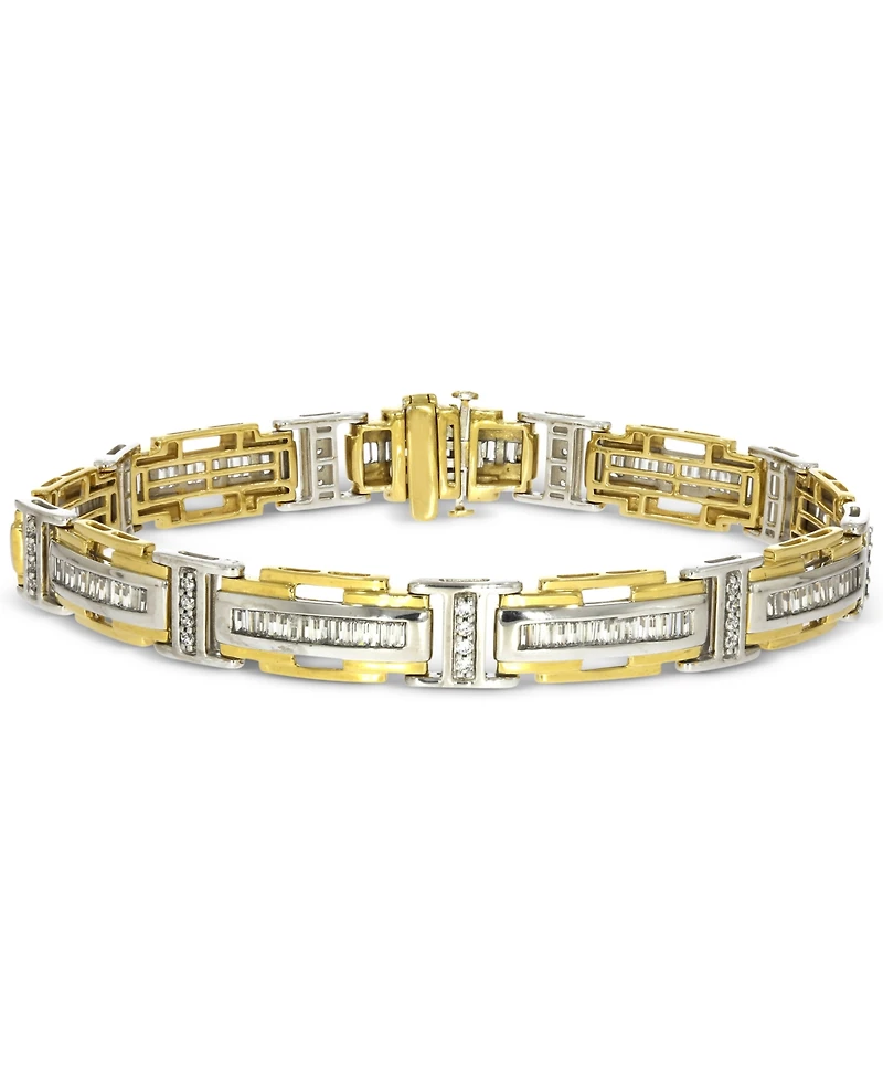 Men's Diamond Baguette & Round Link Bracelet (2-1/2 ct. t.w.) in 10k Two-Tone Gold