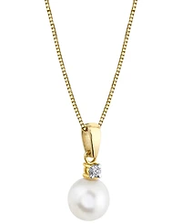 Cultured Freshwater Pearl (7-1/2mm) & Diamond Accent 18" Pendant Necklace in 14k Gold