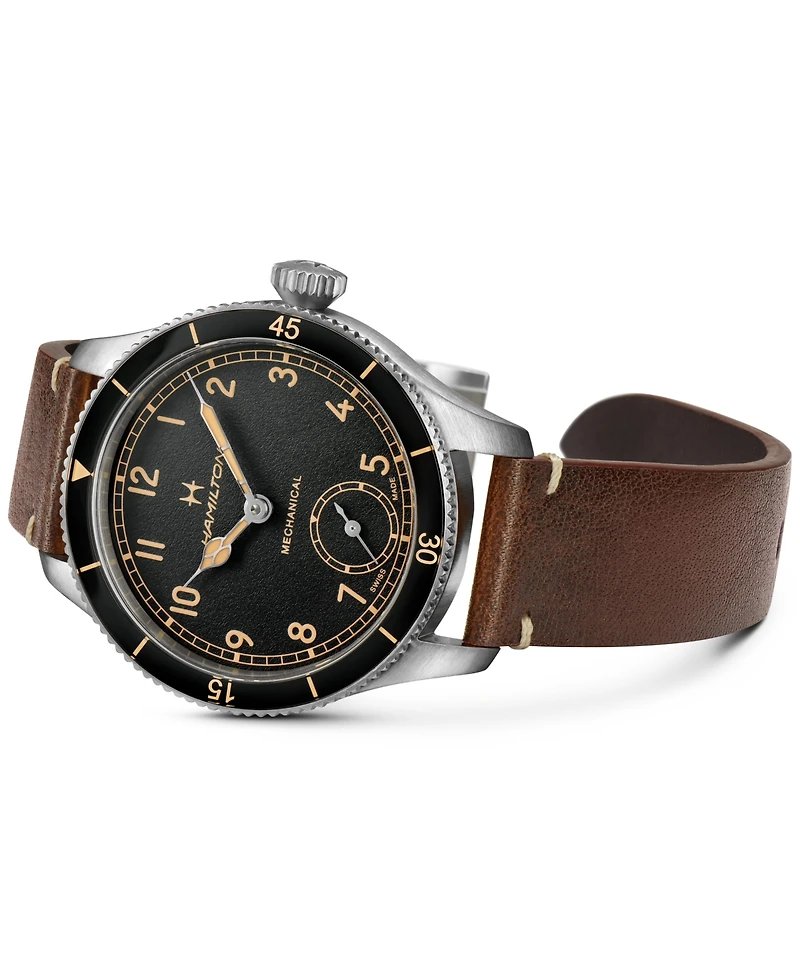 Hamilton Men's Khaki Aviation Pioneer Brown Leather Strap Watch 43mm