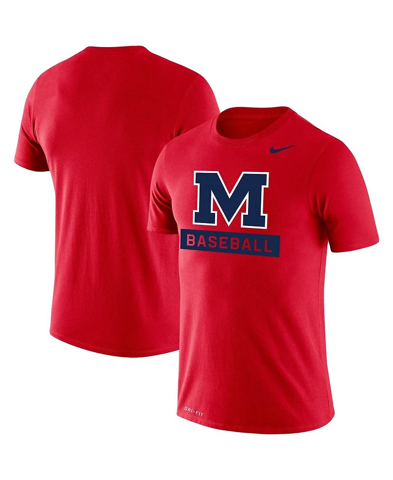 Men's Red Ole Miss Rebels Baseball Logo Stack Legend Performance T-shirt