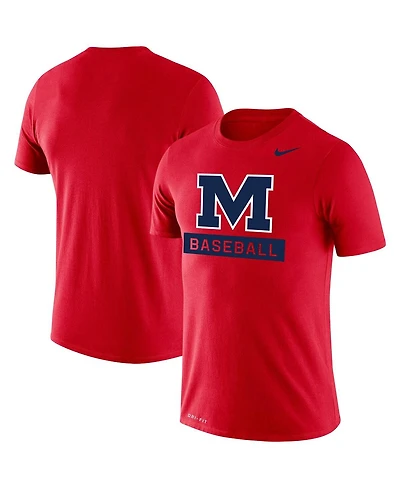 Men's Red Ole Miss Rebels Baseball Logo Stack Legend Performance T-shirt
