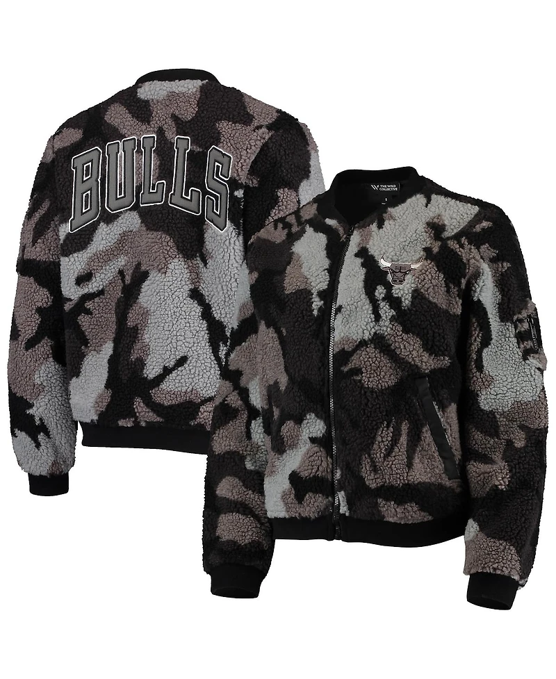 Women's Black Chicago Bulls Camo Sherpa Full-Zip Bomber Jacket