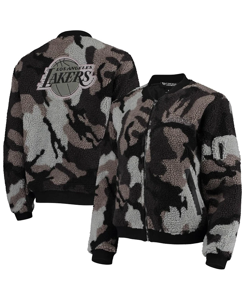 Women's Black Los Angeles Lakers Camo Sherpa Full-Zip Bomber Jacket
