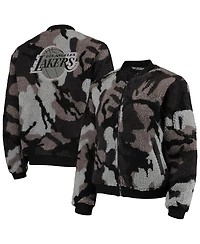 Women's Black Los Angeles Lakers Camo Sherpa Full-Zip Bomber Jacket