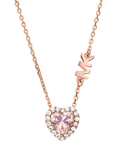 Michael Kors 14k Rose Gold-Plated Sterling Silver Crystal Heart Halo Pendant Necklace, 16" + 2" extender