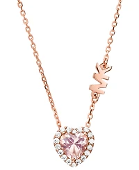 Michael Kors 14k Rose Gold-Plated Sterling Silver Crystal Heart Halo Pendant Necklace, 16" + 2" extender