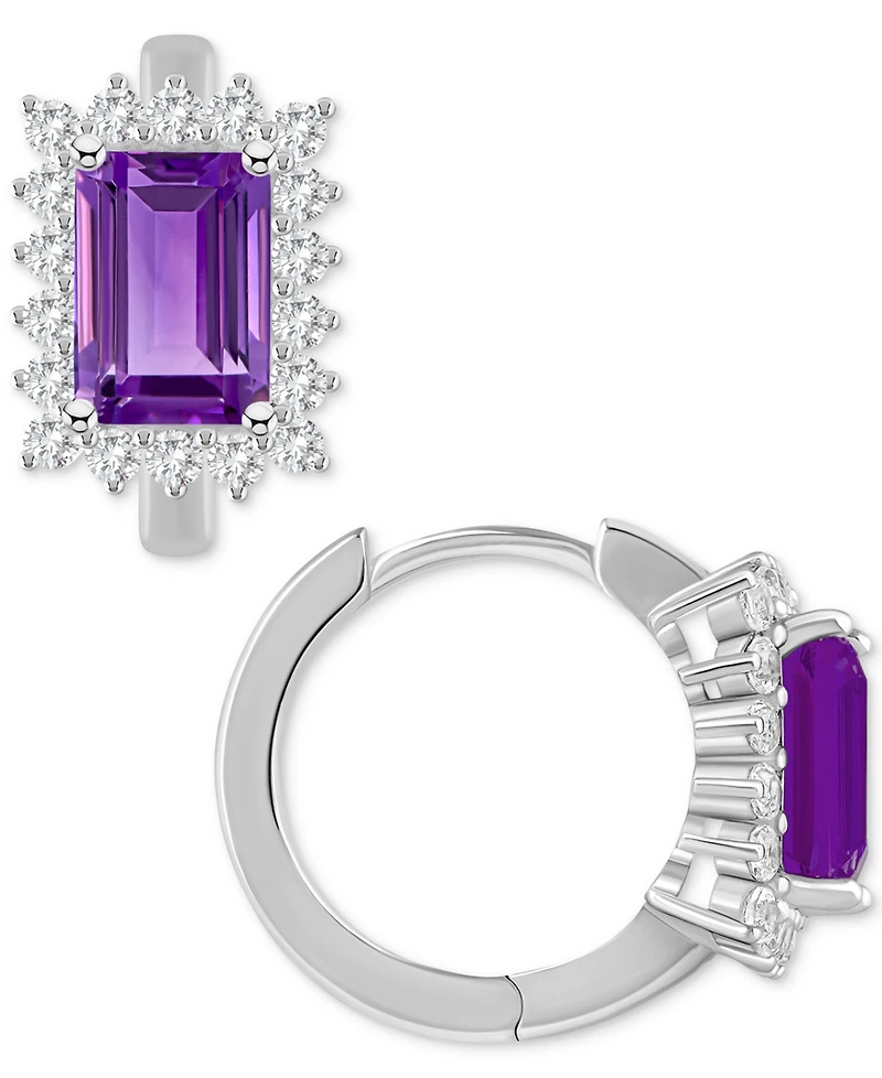 Rhodolite Garnet (2-1/2 ct. t.w.) & White Topaz (3/4 Halo Hoop Earrings Sterling Silver (Also Citrine, Blue Topaz, Amethyst Peridot)
