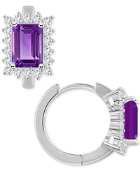 Rhodolite Garnet (2-1/2 ct. t.w.) & White Topaz (3/4 Halo Hoop Earrings Sterling Silver (Also Citrine, Blue Topaz, Amethyst Peridot)