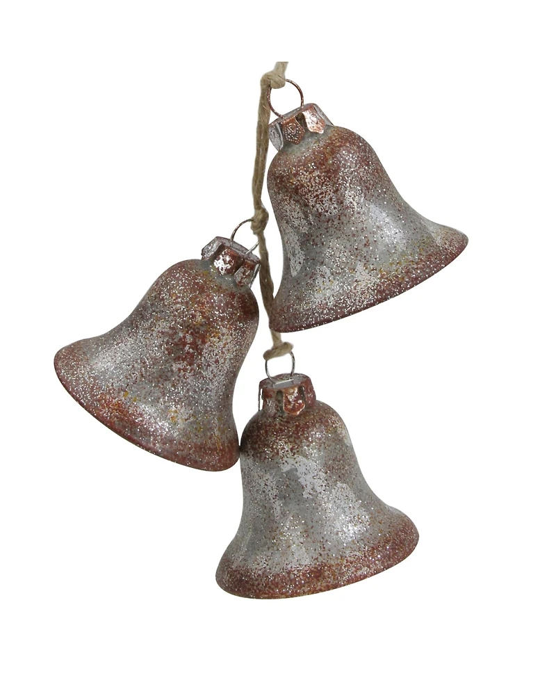 5" Silver and Brown String of Bells Glass Christmas Ornament