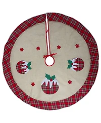48" Burlap Plaid Tree Skirt with Christmas Puddings