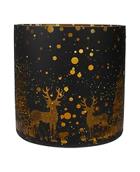6" Deer and Pine Trees Flameless Glass Candle Holder