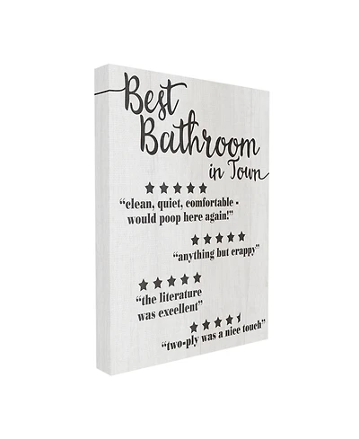 Stupell Industries Five Star Bathroom Funny Word Black and White Textured Design Stretched Canvas Wall Art, 16" x 20"