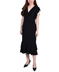 Ny Collection Petite Flutter Sleeve Ruffle Midi Dress