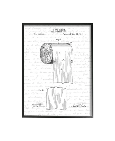 Stupell Industries Toilet Paper Roll Patent Black and White Bathroom Design Black Framed Giclee Texturized Art, 11" x 14"