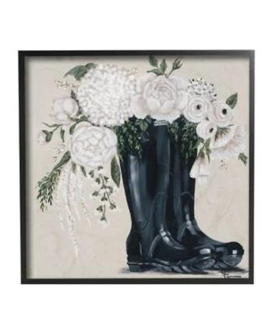 Stupell Industries White Flower Arrangement In Black Boots Painting Black Framed Giclee Texturized Art Collection By Penny Lane Publishing
