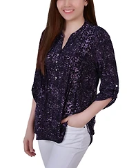 Women's 3/4 Roll Tab Sleeve Y-Neck Top