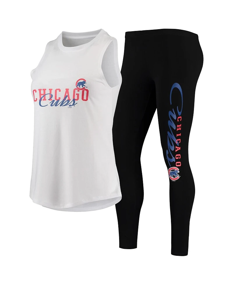 Women's White, Black Chicago Cubs Sonata Tank Top and Leggings Set