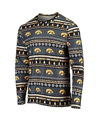 Men's Black Iowa Hawkeyes Ugly Sweater Long Sleeve T-shirt and Pants Sleep Set