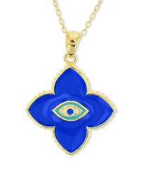 Lab-Grown Blue Spinel & Enamel Evil Eye Flower Pendant Necklace in 14k Gold-Plated Sterling Silver