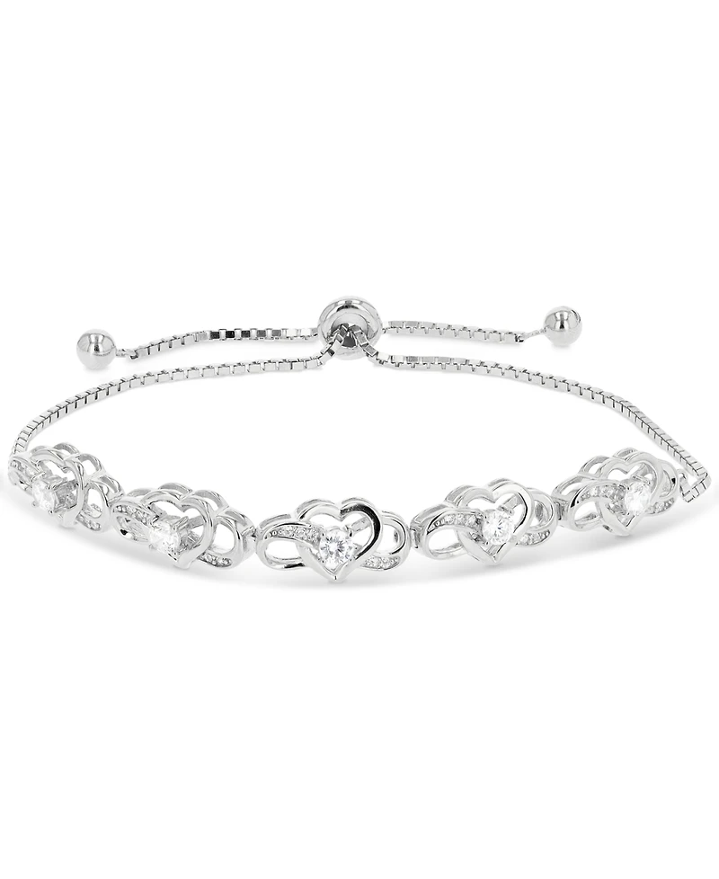 Cubic Zirconia Infinity Heart Bolo Bracelet in Sterling Silver