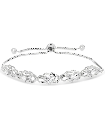 Cubic Zirconia Infinity Heart Bolo Bracelet in Sterling Silver